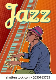 Black male jazz pianist. Music and rock. Arist plays a musical instrument