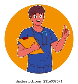 Black male nurse, nurse cartoon illustration