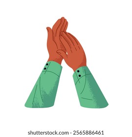 Black male palms clapping, show support. African American man hands up, applauding. Person congratulates with win, celebrates success with happy applause. Flat isolated vector illustration on white