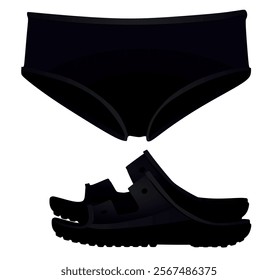 Black male sandal and swim suit. vector illustration
