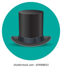 Black male top hat isolated on green circle