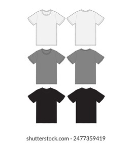 Black Male T-shirt Mockup Set Front and Back View Blank White Textile Print Design Template Fashion Gray Tee Shirt T shirt Vector Mockup Apparel Vector Illustration Black Male T-shirt Mockup Set 