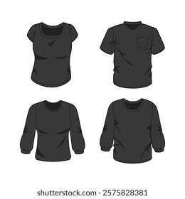 Black Male T-shirt Mockup Set Front and Back View Blank White Textile Print Design Template Fashion