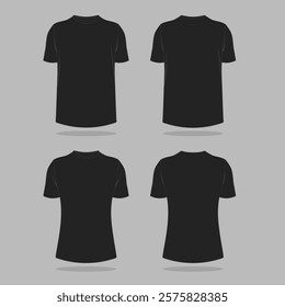 Black Male T-shirt Mockup Set Front and Back View Blank White Textile Print Design Template Fashion