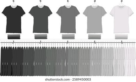 Black Male T-shirt Mockup Set Front and Back View Blank White Textile Print Design Template Fashion Gray Tee Shirt T shirt Vector Mockup Apparel Vector Illustration Black Male T-shirt Mockup Set