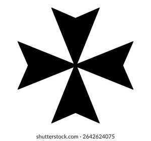 Ícone de silhueta cruz maltesa preta no fundo branco. Imagem de clipart isolada no plano de fundo.