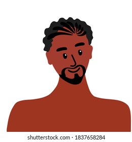black man African with hair pigtails is isolated on a white background. Cartoon flat vector iilustration