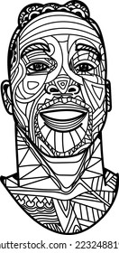 black man athlete face smiling intricate design zentangle adult coloring book