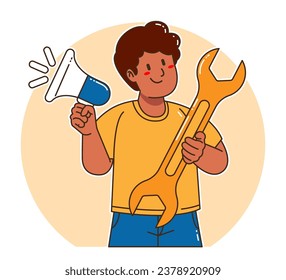 a Black Man carrying a Wrench