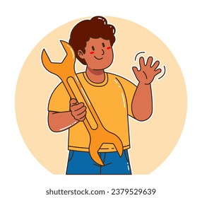a Black Man carrying a Wrench