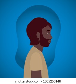 black man cartoon with beard in side view on blue background design, Boy male person people human social media and portrait theme Vector illustration