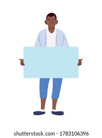 black man cartoon holding banner board design, Manifestation protest and demonstration theme Vector illustration