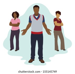 Black man choosing between two black women with different skin tones.