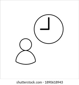 black man and clock icon on white background, vector illustration