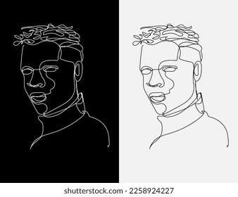 Black man Continuous one line, contoure, graphic design isolated black and white background