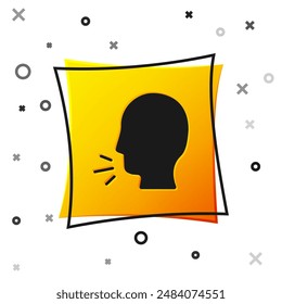 Black Man coughing icon isolated on white background. Viral infection, influenza, flu, cold symptom. Tuberculosis, mumps, whooping cough. Yellow square button. Vector.