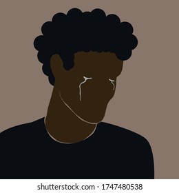 Black man crying. Tears on face of african american character, modern vector in flat style. Time stop racism concept. Pain from injustice killing. Black lives matter