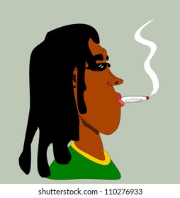 black man with dreadlocks smoking marijuana