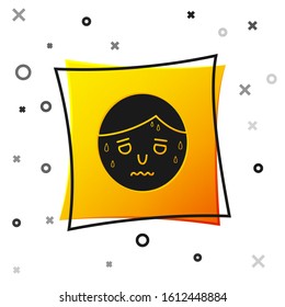 Black Man with excessive sweating icon isolated on white background. Yellow square button. Vector Illustration