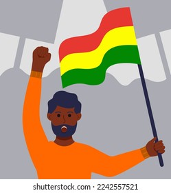 Black Man With Flag At The Demonstration, Power And Proud Vector Illustration In Flat Style