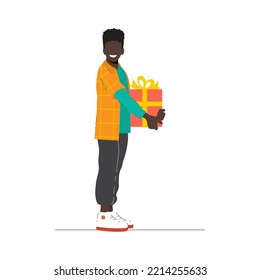 Black man with a gift box in his hands
