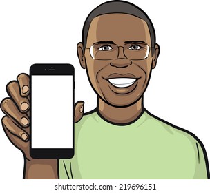 Black Man In Glasses Showing A Mobile App On A Smart Phone