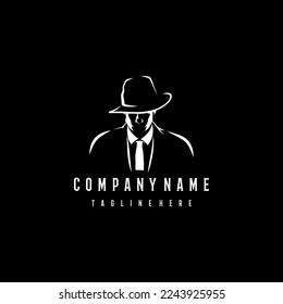 Black Man With Hat Outline Figure Design Clipart Detective Business Criminal Logo Vector Silhoutte 