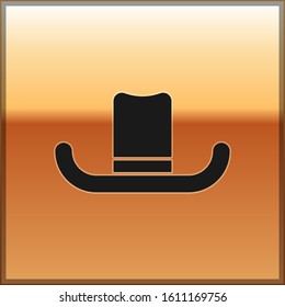 Black Man hat with ribbon icon isolated on gold background.  Vector Illustration