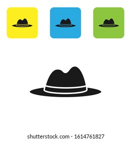 Black Man hat with ribbon icon isolated on white background. Set icons colorful square buttons. Vector Illustration