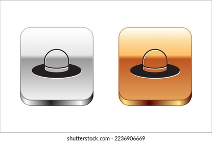 Sombrero de hombre negro con icono de cinta aislado en fondo blanco. Botones cuadrados plateados y dorados. Vector