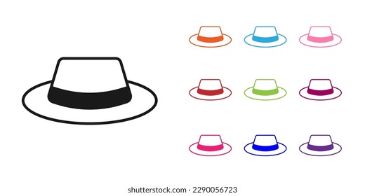 Black Man hat with ribbon icon isolated on white background. Set icons colorful. Vector