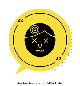 Black Man having headache, migraine icon isolated on white background. Yellow speech bubble symbol. Vector Illustration