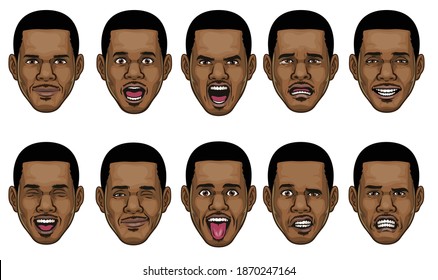 black man head in various face expression