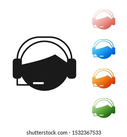 Black Man with a headset icon isolated on white background. Support operator in touch. Concept for call center, client support service. Set icons colorful. Vector Illustration