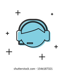 Black Man with a headset icon isolated on white background. Support operator in touch. Concept for call center, client support service.  Vector Illustration