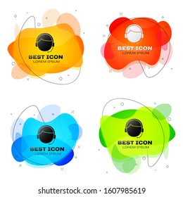 Black Man with a headset icon isolated on white background. Support operator in touch. Concept for call center, client support service. Set abstract banner with liquid shapes. Vector Illustration