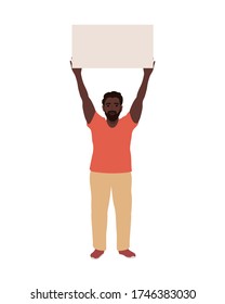 black man hold blank posters in their hands, activists. vector illustration