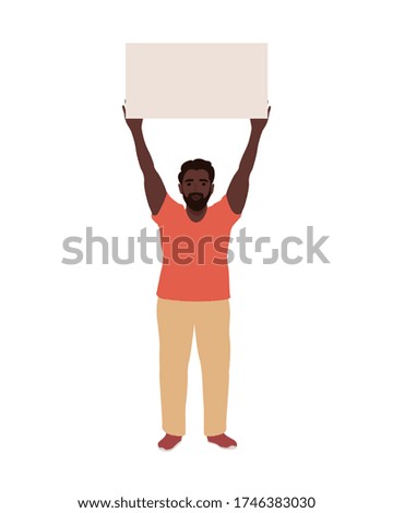 black man hold blank posters in their hands, activists. vector illustration