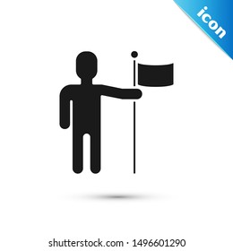 Black Man holding flag icon isolated on white background.  Vector Illustration