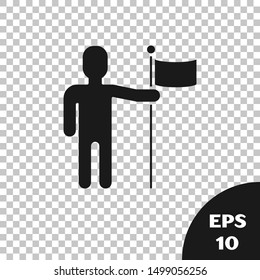 Black Man holding flag icon isolated on transparent background.  Vector Illustration