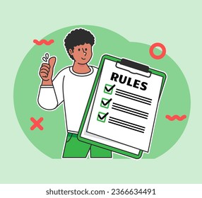 A Black man holds a rules board