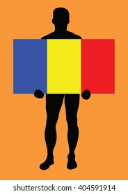 Black man jn brown background with flag of Andorra. It can be used for patriots
