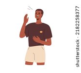 Black man laughing out loud, smiling with teeth. Happy young person having fun, joy after joke. Expressive emotion, laughter of joyful jolly guy. Flat vector illustration isolated on white background