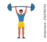 Black man lifting barbell in gym. Guy training strength of muscles at fitness workout, physical exercise of athlete cartoon vector illustration.