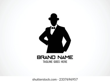 Black man logo design. Awesome man logo. A man with suit and hat logotype.