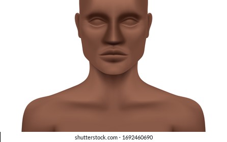 Schwarzes Mannmodell einzeln auf weißem Hintergrund. Afroamerikanischer Dummy-Torso, realistische Vektorillustration-Illustration. Mannequin, Mannequin der afrikanischen Volkszugehörigkeit, hat sich verspottet.