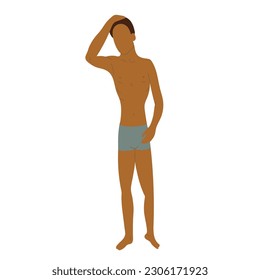 Black man model wearing underpants standing isolated on white background.