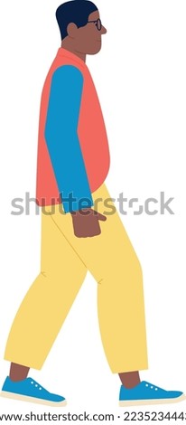 Black man in orange vest. Worker person walking