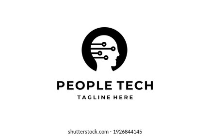 persona cara de cabeza con tecnología de inteligencia artificial plantilla de diseño de logotipo de círculo