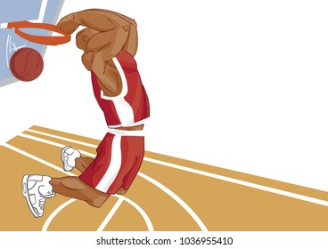 Black man playing basket. Vector illustration.